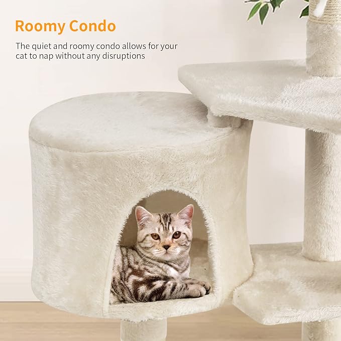 BestPet Cat Tree 36 inch Tall Scratching Toy Activity Centre Cat Tower Cat Condo Multi-Level Furniture Scratching Posts for Indoor Cats,Beige-PawvioPets