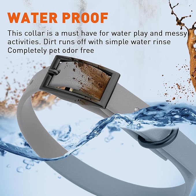 Dogline Biothane Waterproof Dog Collar Strong Coated Nylon Webbing with Black Hardware Odor- Proof for Easy Care Easy to Clean High Performance Fits Small Medium or Large Dogs, Battleship Gray-PawvioPets