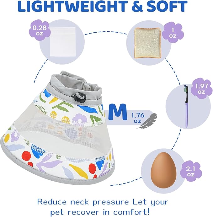 Breathable Air Mesh Cat Cone Collar Soft to Stop Licking, Adjustable, Foldable Lightweight Kitten Cones After Surgery Recovery for Cats & Kittens (Flower,M)-PawvioPets