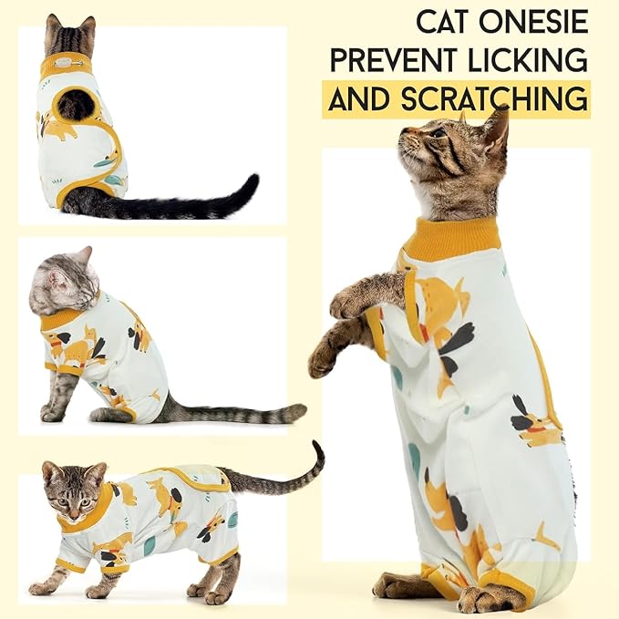 DENTRUN Cat Surgery Recovery Suit Female Male Soft Onesie, Kitten Surgical Collar Cone Alternative Shirt, Abdominal Wounds Anti-Licking Pajama for Small Pets Spay, Cat Body Suit Post Surgery-PawvioPets