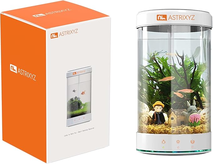 Aquarium Kit-1.5 Gallon Self-Cleaning Betta Fish Tank with 3-in-1 Filtration System, Oxygenation,Water Circulation, Multi-Color LED Lights - Quiet Desktop Aquarium for Home,Office & Gifts(White)-PawvioPets