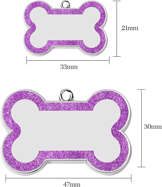 Dog Tags Personalized for Pets Dog Name Tags Personalized Dog Tag Engraved with Any Name & Text Custom Dog ID Tags Glitter Bone ID Tag for Puppy Cat (Silver L, Bone)-PawvioPets