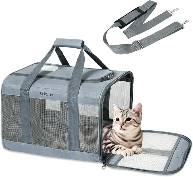 BELLA & PAL Cat Carrier Travel Bag, Airline Approved Lightweight Cat Carrier, Soft Sided Pet Carrier for Puppy Dogs Up to 18lbs, Collapsible Kitten Bag with Removable Waterproof Mat, Ventilated Mesh-PawvioPets