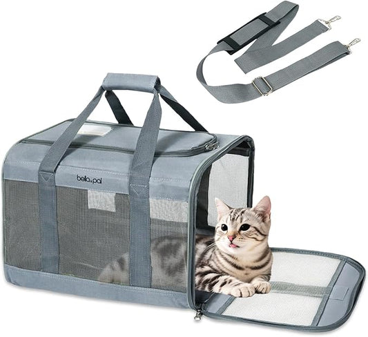 BELLA & PAL Cat Carrier Travel Bag, Airline Approved Lightweight Cat Carrier, Soft Sided Pet Carrier for Puppy Dogs Up to 18lbs, Collapsible Kitten Bag with Removable Waterproof Mat, Ventilated Mesh-PawvioPets