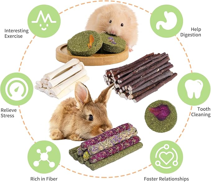 50-60 Pcs Rabbit Chew Toys, Guinea Pig, Hamster, Bunny Chew Toys, Sweet Bamboo, Apple Stick, Timothy Stick, Prevent Teeth Overgrowth, Clean Teeth-PawvioPets