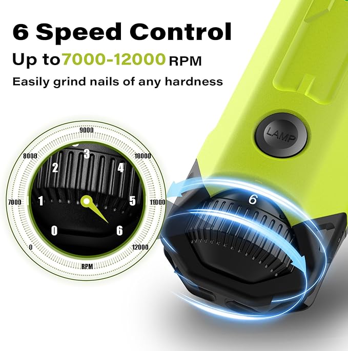 Casfuy 6-Speed Dog Nail Grinder - Newest Enhanced Pet Nail Grinder Super Quiet Rechargeable Electric Dog Nail Trimmer Painless Paws Grooming & Smoothing Tool for Large Medium Small Dogs (Green)-PawvioPets