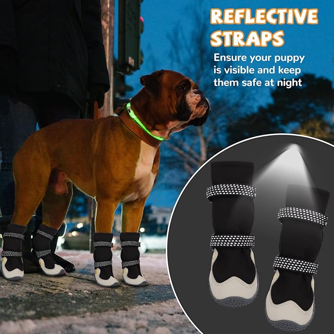 Dog Shoes for Large Small Medium Dogs, Dog Snow Boots Winter, Dog Booties and Paw Protectors to Prevent Licking, Anti-Slip Dog Shoes with Reflective for Hot Pavement,Hardwood Floors, Hiking (Size 2)-PawvioPets
