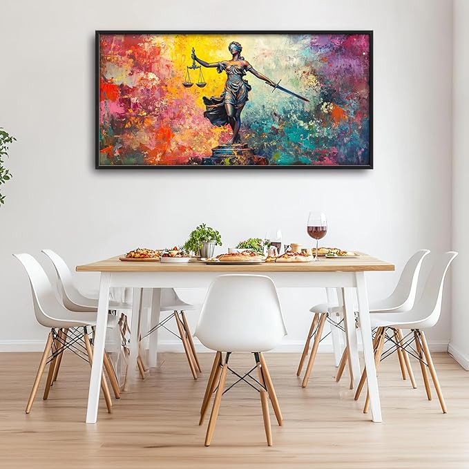 Extra Large Lady Justice Framed Wall Art for Living Room,Oversized Scales of Justice Pictures Wall Decor,Abstract Colorful Canvas Print Painting Modern Artwork Bedroom Office Bathroom 60L" x 30W"-PawvioPets