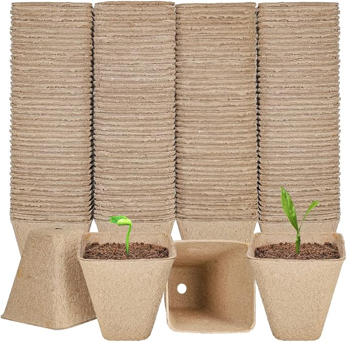 126 Packs Square Peat Pots, 3.15 Inch Seed Starting Pots with Drainage Holes Square Nursery Pot,Biodegradable Eco-Friendly Round Plant Seed Starter Peat Germination Seedling Trays-PawvioPets