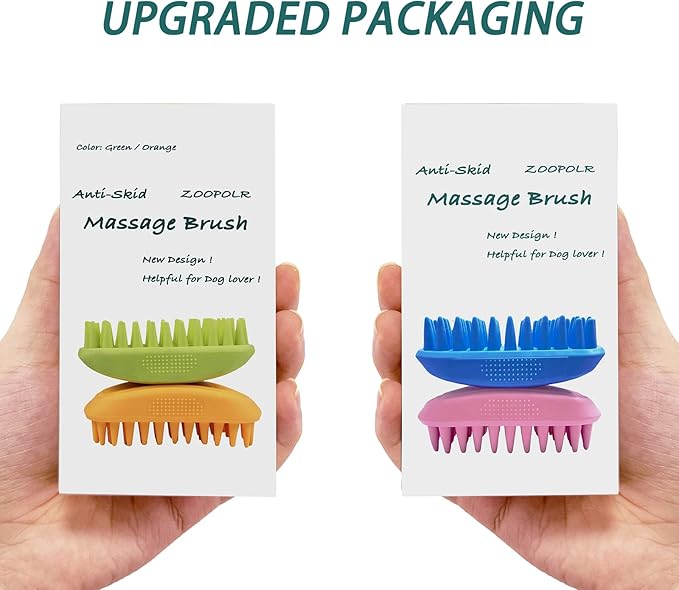 Dog Cat Pet Grooming Brush - Silicone Massage Brush for Deshedding and Bathing, Anti-Slip Rubber Shampoo Brush for Long & Short Hair Dogs and Cats (Orange)-PawvioPets