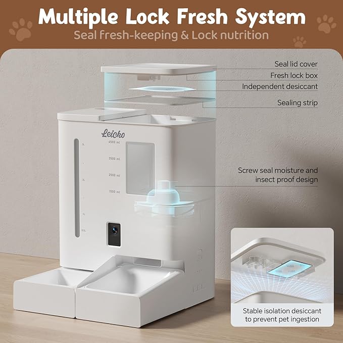 Automatic Cat Feeder with Camera,5G/2.4G WiFi Pet Feeder,2K HD Video and Night Vision,Easy APP Operation,Low Food and Food Clogging APP Tips,Water and Grain Large Capacity Feeder-PawvioPets