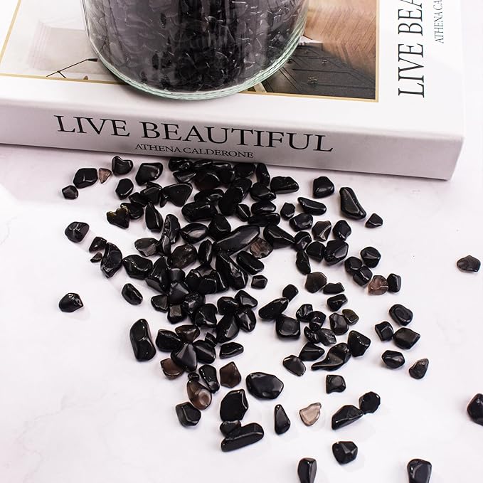 3 Lb Black Obsidian Crushed Stone Crystal Chips Bulk, Betta Fish Tank Gravel Rocks Irregular Shaped Marbles Pebbles for Aquarium, Vase Fillers, Succulent Plants Decor-PawvioPets