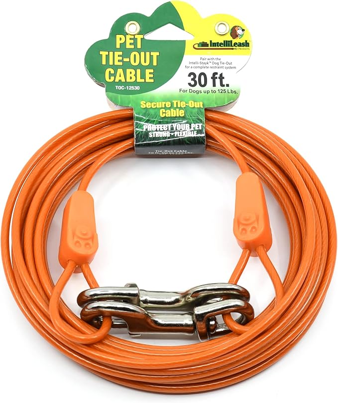 30FT Tie-Out Cables for Dogs - Strong, Safe, and Durable Dog Tie-Outs for Every Breed up to 125 Pounds - Weather and Wear Resistant Galvanized Aircraft Cable for Outside Use-PawvioPets