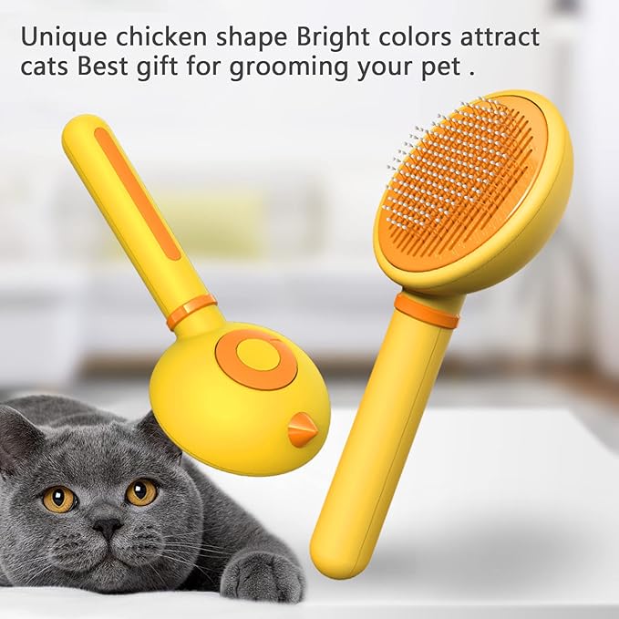 Cat Hair Brush with Release Button for Indoor Cats, Cat Grooming Brush for Long or Short Hair Dogs, Cat Combs for Pet Massage Self-Cleaning Cat Hair Brush-PawvioPets