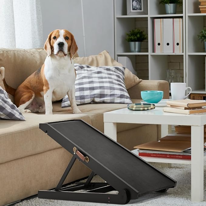 Dog Ramp, Adjustable Height Wooden Folding Pet Ramp for Bed, Couch,SUV-High Traction, Portable Paw Ramps for Small & Large Old Dogs & Cats - Furniture Quality-PawvioPets