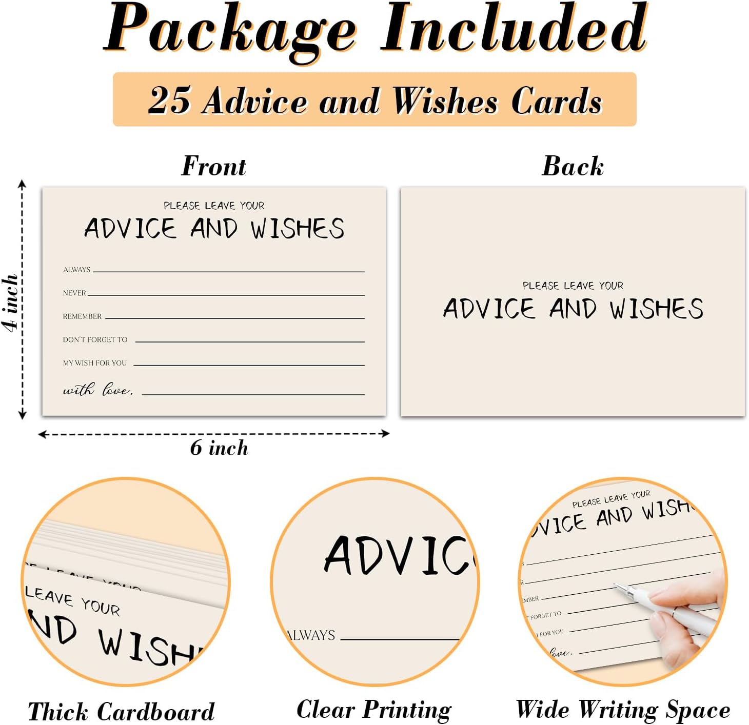 25 Advice and Wishes Cards, Minimalism Fill-In Advice Cards for Bridal Shower Wedding Baby Shower Birthday Party Graduation Party, Well Wishes Card for Mr & Mrs Adults, Party Supplies -08