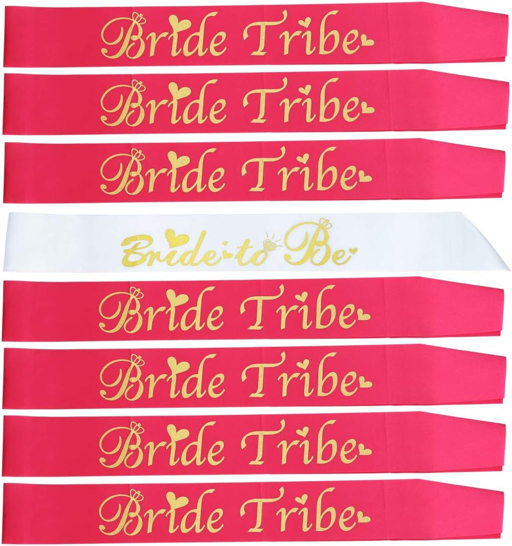 Bride Tribe Bridesmaids Sashes Sets Bachelorette Party Decorations Supplies Bridal Shower Favors Gift (Hot Pink, 8 Pcs Sash)