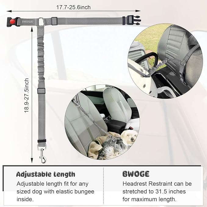 BWOGUE 2 Packs Dog Cat Safety Seat Belt Strap Car Headrest Restraint Adjustable Nylon Fabric Dog Restraints Vehicle Seatbelts Harness-PawvioPets