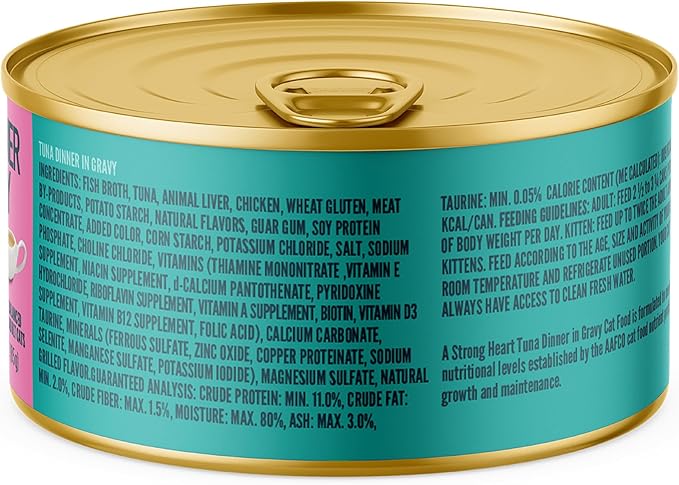 A Strong Heart Canned Wet Cat Food, Tuna Dinner in Gravy - 3 oz Cans (Pack of 24), Made in The USA with Real Tuna-PawvioPets