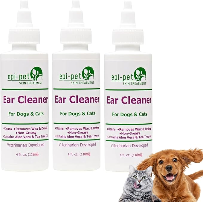Dog & Cat Ear Cleaner Solution with Aloe Vera & Tea Tree Oil – Removes Itchy Ear Wax, Debris, Odor – Ears Wash, Drops & Flush for Pets, Dog Ears Cleaning, Cat Cleaner (4 oz- Pack of 3)-PawvioPets