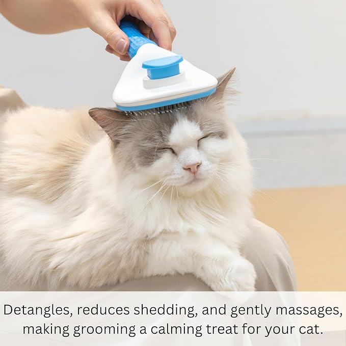 AIXINPET Cat & Dog Self Cleaning Slicker Brush - Easy to Remove Loose Fur, Harmless Deshedding Grooming Tool, Massaging Function - Suitable for Shedding & Furry Pets, like Rabbits and Ferrets-PawvioPets