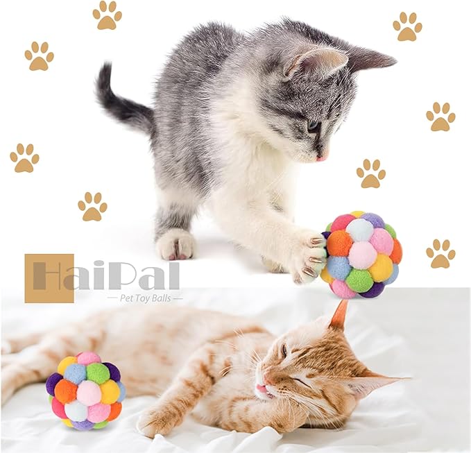 9PCS Cat Toy Balls, 1,75'' Soft Pom Pom Balls for Kittens, Colorful Soft Fuzzy Balls for Cats, Interactive Playing Chewing Toys for Indoor Cats and Kittens, Cute Kitten Kitty Toys-PawvioPets