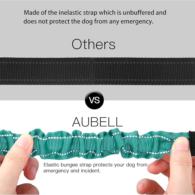 AUBELL Dog Seat Belt for Car,Updated 3-in-1 Adjustable Reflective Bungee Heavy Duty Dog Car Harness Tether with Clip Hook Latch & Buckle,Swivel Zinc Alloy Carabiner,Teal-PawvioPets