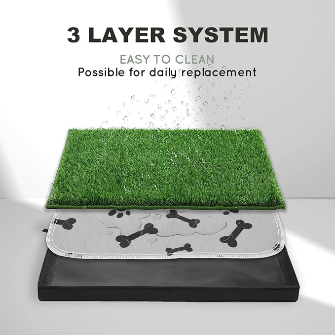 Dog Grass Pad with Foldable Dog Litter Box,Extra Large Liner Base for Balcony，Ultra-Absorbent Artificial Grass Pads for Dogs Pee Pad Holder, Potty Training, 2 PCS Reusable Pee Pad-PawvioPets