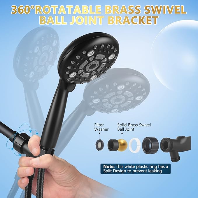 6 Spray Modes High Pressure Handheld Showerhead Set Upgraded 5 Inches Shower Head with Handheld Spray Premium Black Handheld Shower Head 60 Inches Stainless Steel Hose-1-Min Install-PawvioPets