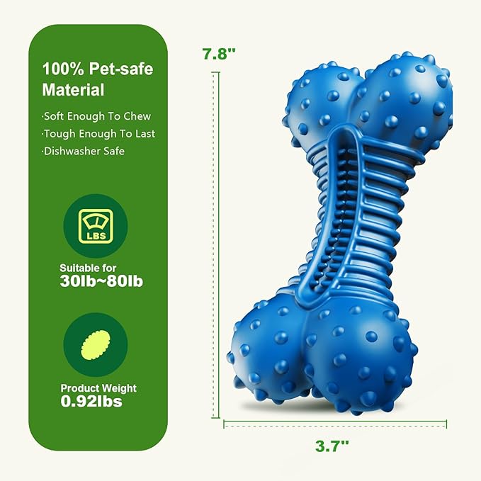 Dog Toys for Aggressive Chewers, Indestructible Chew Toys for Medium Large Dogs,Durable Rubber Dog Bones with Beef Flavor, Tough Dental Toy for Boredom Relief-PawvioPets