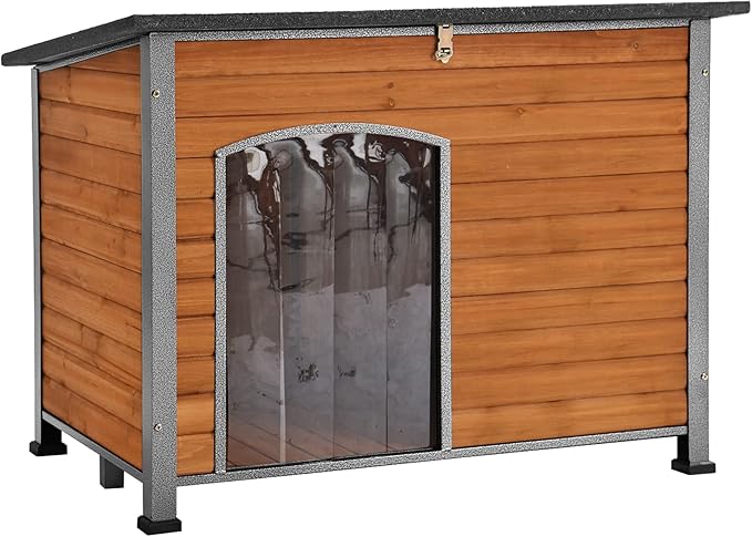 Aivituvin Dog House Outdoor & Indoor Wooden Dog Kennel for Winter with Raised Feet Weatherproof for Small & Medium & Large Dogs,Unique All-Around Iron Frame…-PawvioPets