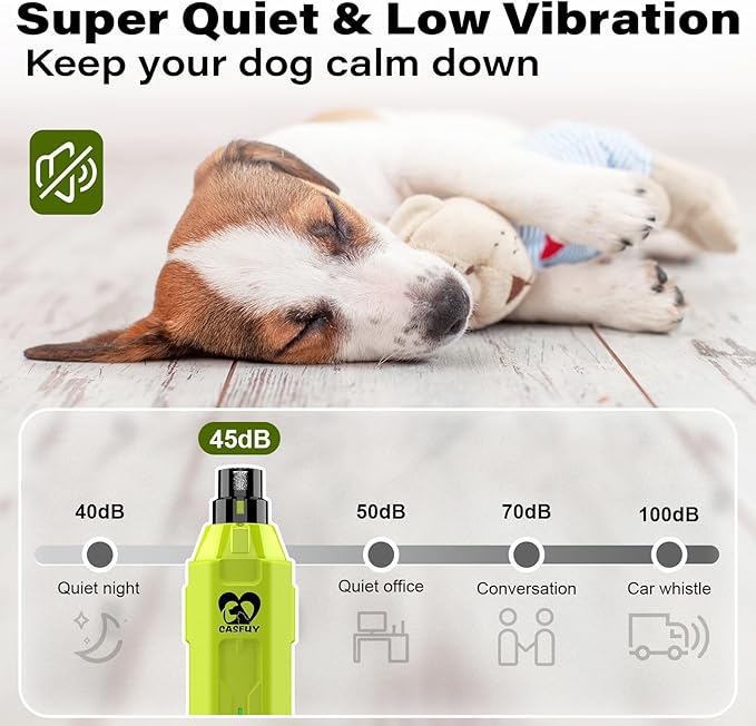 Casfuy 6-Speed Dog Nail Grinder - Newest Enhanced Pet Nail Grinder Super Quiet Rechargeable Electric Dog Nail Trimmer Painless Paws Grooming & Smoothing Tool for Large Medium Small Dogs (Green)-PawvioPets
