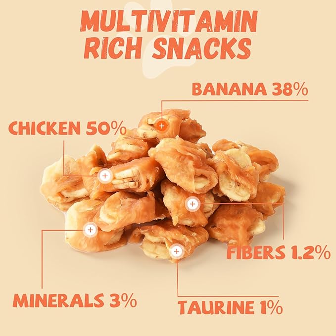 Dog Treats Chicken Wrapped Banana Slices with 1% Taurine, Healthy Training Snacks Rich in Natural Fiber, Rawhide-Free Grain-Free Soft Chews for Small Medium Dogs, 10.6oz-PawvioPets