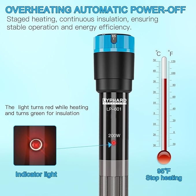 Aquarium Heater, 200W Submersible Fish Tank Heater with Precision Adjust Knob Thermostat and Suction Cup Suitable for Saltwater and Freshwater-PawvioPets