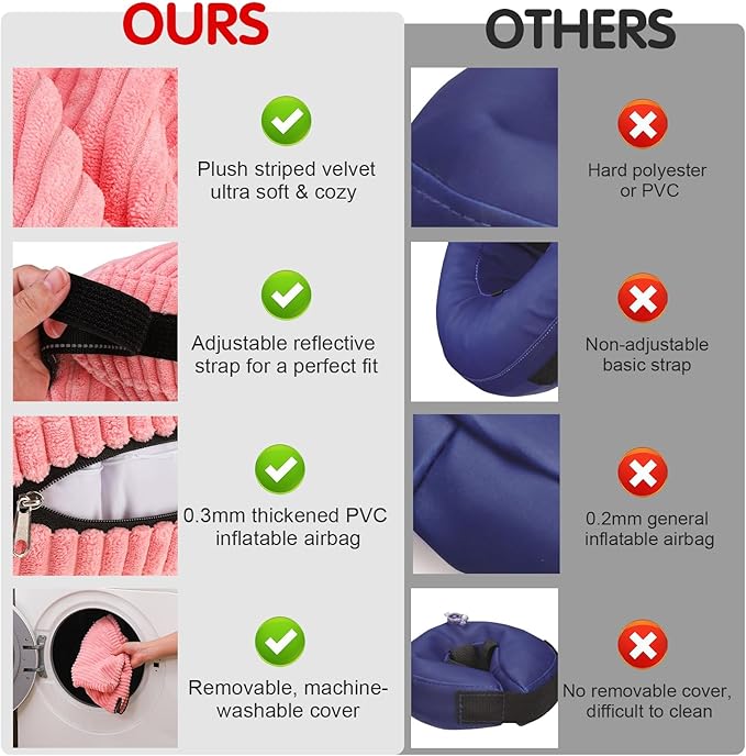 BINGPET Inflatable Dog Cone Collar Alternative After Surgery,Soft Recovery Cone for Dogs to Stop Licking,Protective Neck Donut E Collar Adjustable for Small Medium Large Dogs & Cats(Pink,XL)-PawvioPets