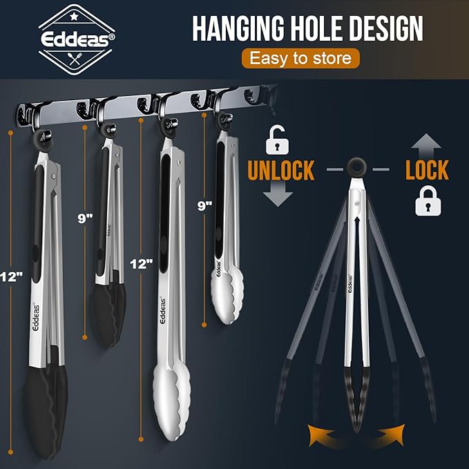 4 Pack Tongs For Cooking, Heat Resistant 600 Degrees 9",12" Stainless Steel Locking Metal Tong & 9",12" Kitchen Tongs with Silicone Tips, Non-Slip Food Silicone Tong, Heavy Duty, Non-Stick-PawvioPets