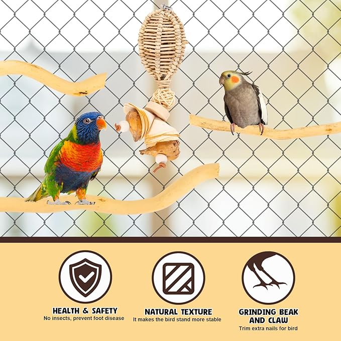 3Pcs Bird Toys Perch Stand for Cage, Natural Parrot Toys, Small Chewing Sticks Toys Bird Cage Accessories for Conures Parakeets Cockatoo African Grey Parrots (3PCS)-PawvioPets