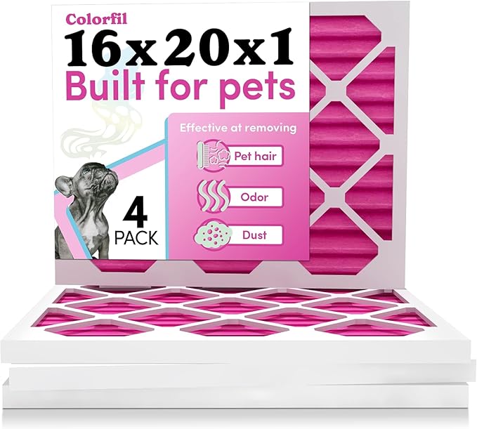 Colorfil 16x20x1 Air Filter (4-Pack) | Made in the USA | Color Changing | Remove Cat and Dog Odor | MERV 8 for Pet Hair Dander and Dust | 15.5"x19.5"x0.75" Exact Size-PawvioPets