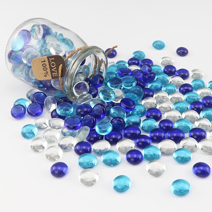 2.16LB Mix Colors Glass Beads Vase Filler Aquarium Gravel Decor Flat Glass Marbles Gems Pebbles Fish Tank Rocks Home Decorative Art Craft - 3 Colors Mixed-PawvioPets