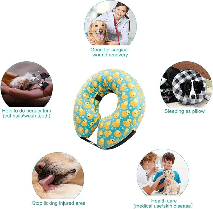 CuteBone Inflatable Dog Donut Collar with Removable Soft Fleece Covers for Small/Medium/Large Dogs and Cats After Surgery GWB04M-PawvioPets