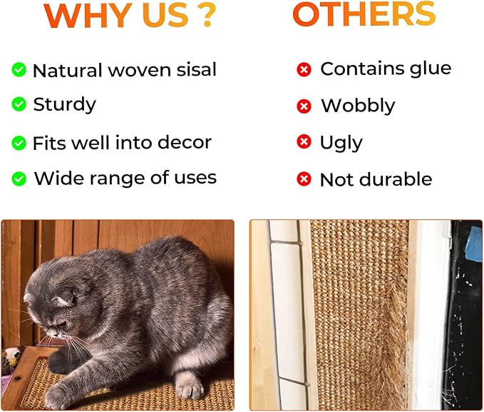 2PCS Cat Scratching Post - BXL, Natural Wooden Sisal Cat Wall Scratcher, Floor or Wall Mounted Vertical Cat Scratch Pad for Indoor Cats Adults or Kittens, Cat Wall Furniture Protector-PawvioPets