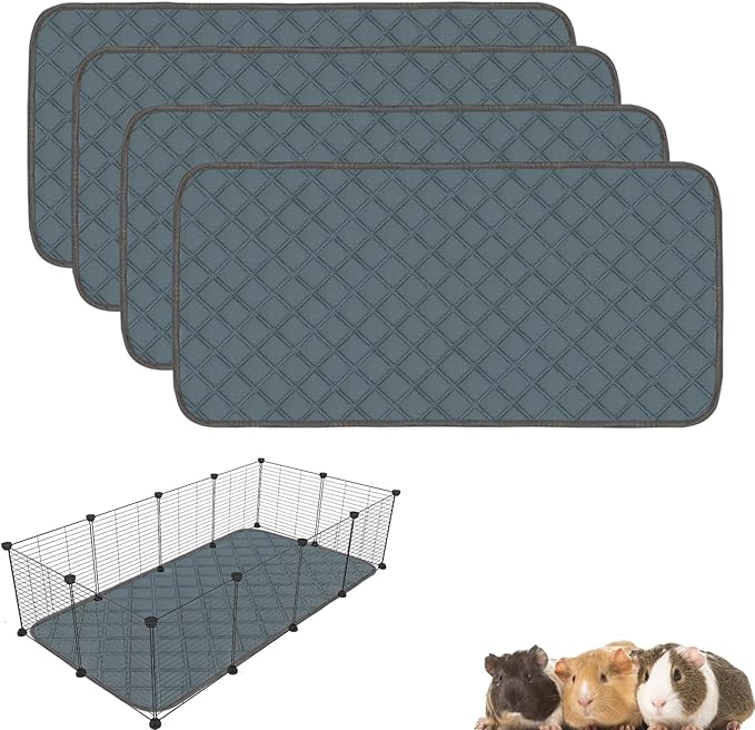 4 Pack Guinea Pig Cage Liners Washable Guinea Pig Bedding Super Absorbent | Waterproof | Non Slip| Reusable Guinea Pig Pee Pads for Small Animals Cages Rabbit Hamster Rat - 48" x 24"-PawvioPets
