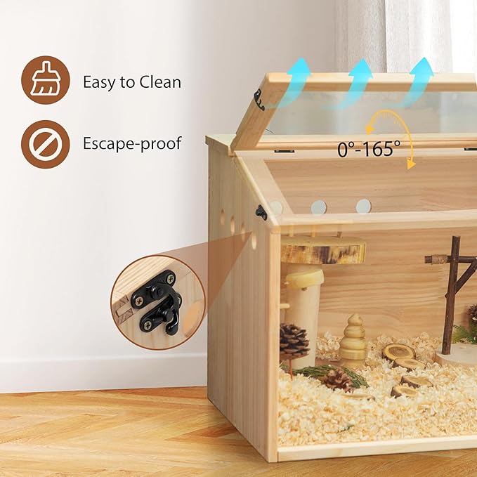 COZIWOW Wooden Hamster Cage, Large Hamster Habitats Enclosure with Acrylic Window & Openable Top, (32" L x 16" W x 16" H) Small Animal Cage for Guinea Pig, Chinchilla, Gerbil-PawvioPets