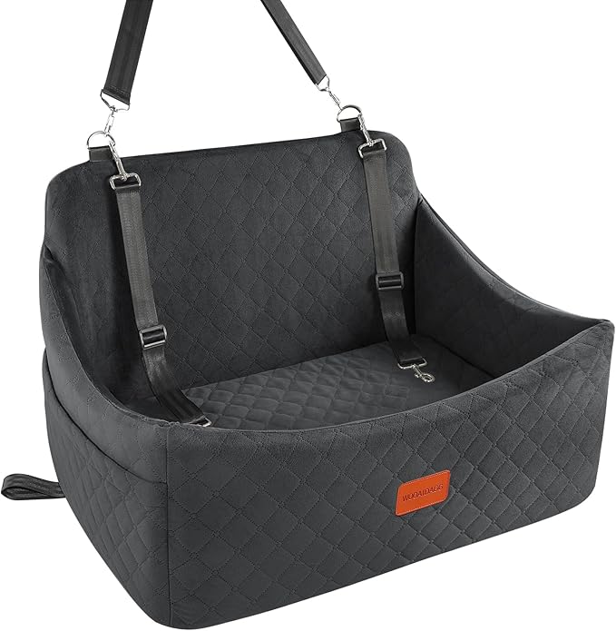 Dog Car Seat for Medium & Large Dogs Up to 55lbs, Memory Foam Cushion, Washable Cover, Safety Straps & Non-Slip Bottom(Black,Large)-PawvioPets