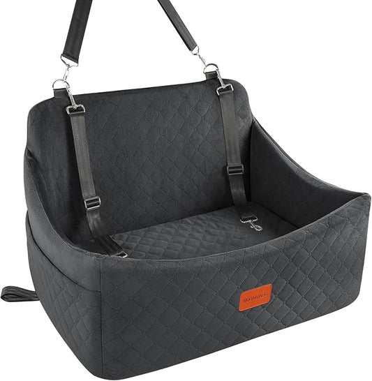 Dog Car Seat for Medium & Large Dogs Up to 55lbs, Memory Foam Cushion, Washable Cover, Safety Straps & Non-Slip Bottom(Black,Large)-PawvioPets