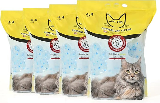 Cat Litter Crystals No Clumping Odor Control Kitty Litter Non-Clumping No scooping Low Dust, Low Tracking, Dehydrates Waste - 17.2 lbs (4 x 4.3 lb Packs)-PawvioPets