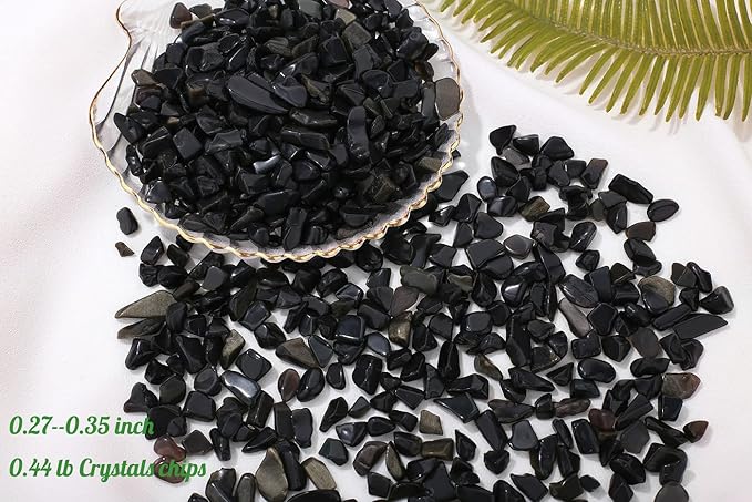 1lb Obsidian Aquarium Gravel Rocks Natural Tumbled Healing Crystal Chips Bulk Gemstones Tumbled Crushed Stones for Fountain Vase Filler Planters Decorative Fish Tank Potted Reiki Energy Balancing-PawvioPets