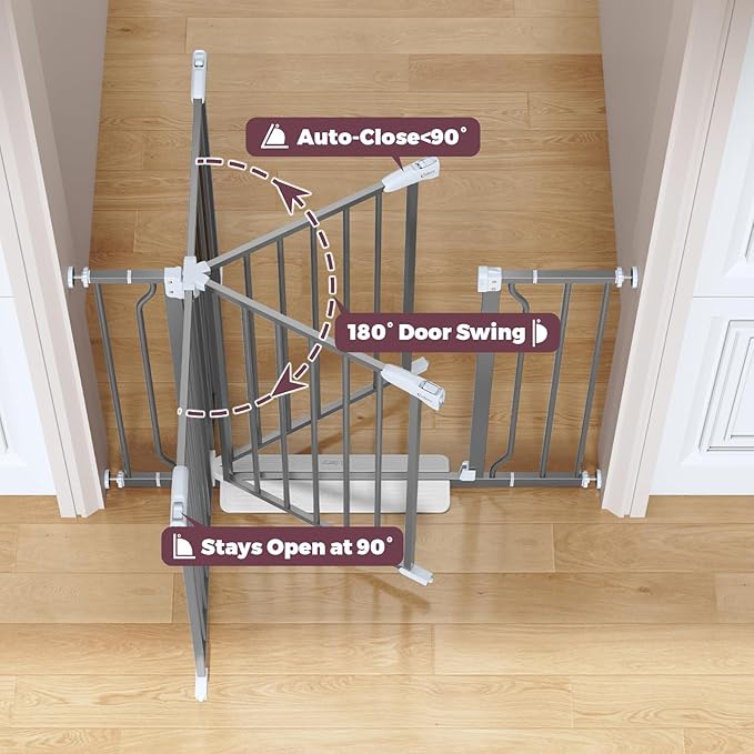 29"-40" Baby Gate for Stairs, Auto Close Stroller Friendly Dog Gate Indoor for Doorways, Pressure Mounted Baby Gate, Easy Walk Through Gate for Children & Pets, Grey-PawvioPets