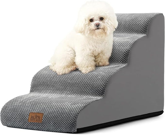 Dog Stairs for Small Dogs 19.7" H, Curved Dog Step for Puppy, Older or Cat, Medium Pet Ramp for Sofa, Couch or Bed, Ladder with High Density Foam, 15.7x28.3x19.7 inch, 4 Step, Grey-PawvioPets