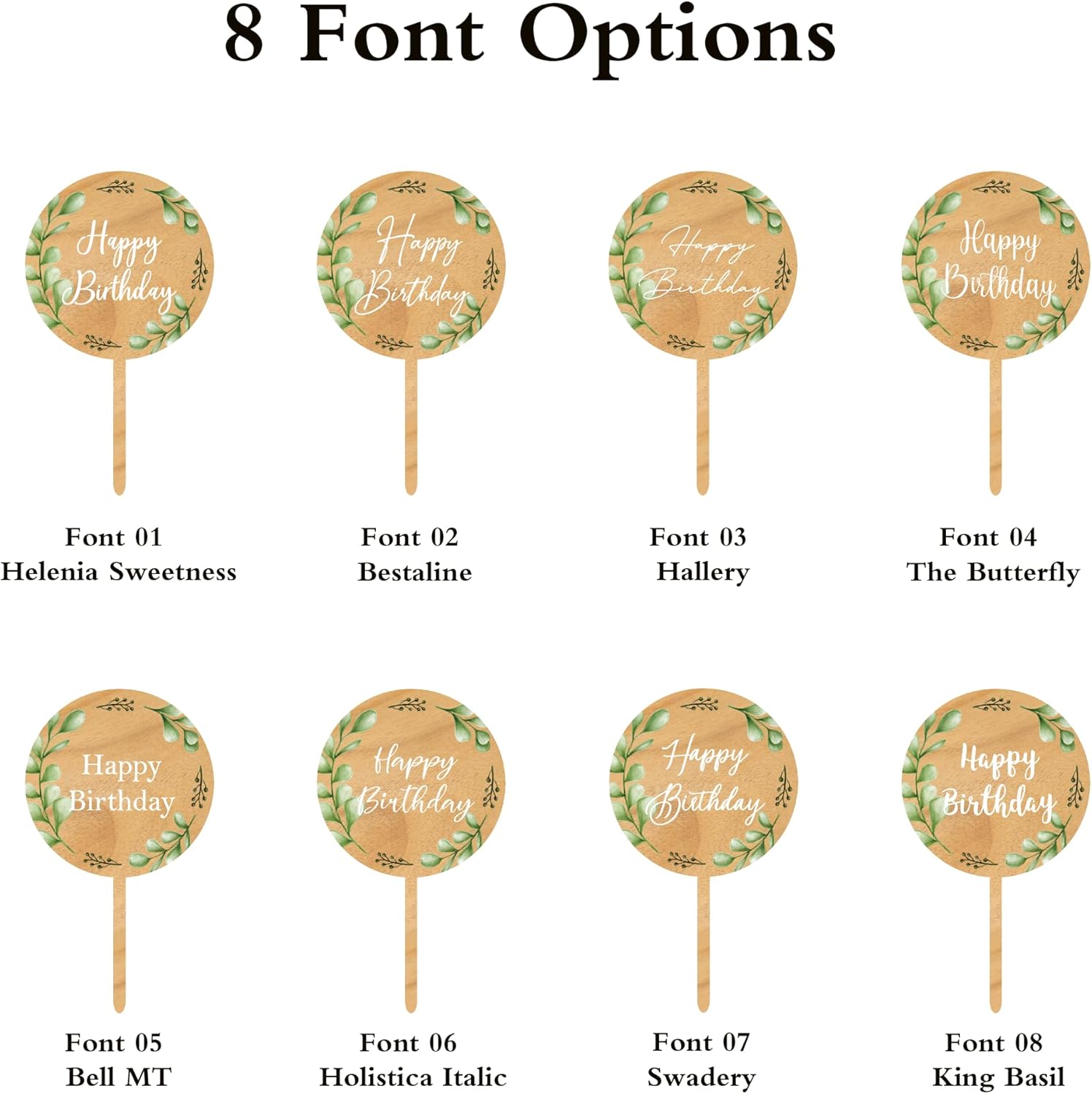 Custom Cupcake Toppers Cake Decorations in Wood for Wedding Engagement Baby Shower Birthday Party etc. (Design B / 12 PCS)